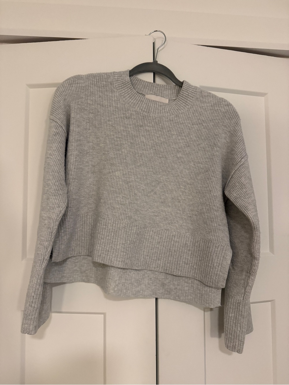 Grey Ribbed Crewneck Women's Sweater